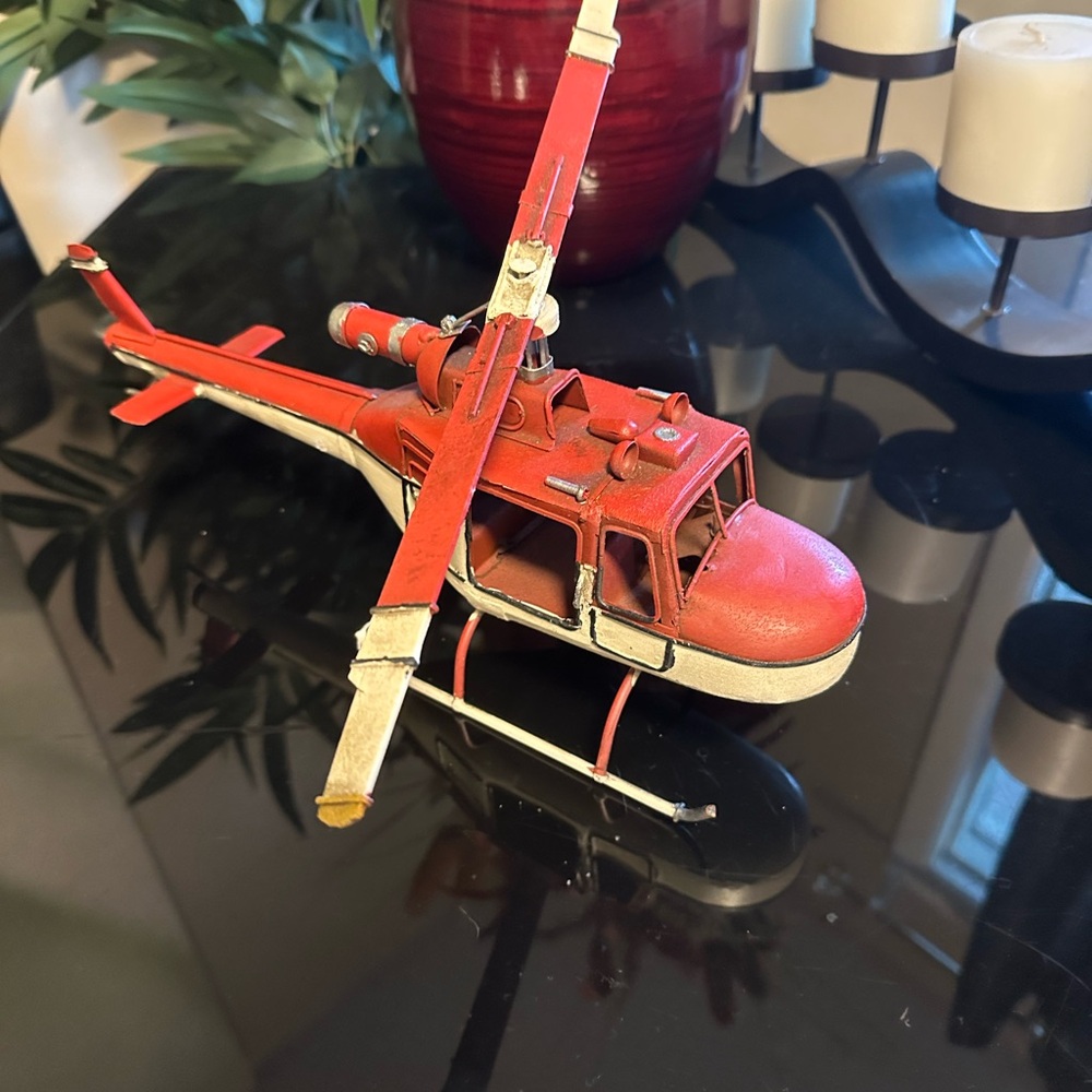 Red and White Model Helicopter
